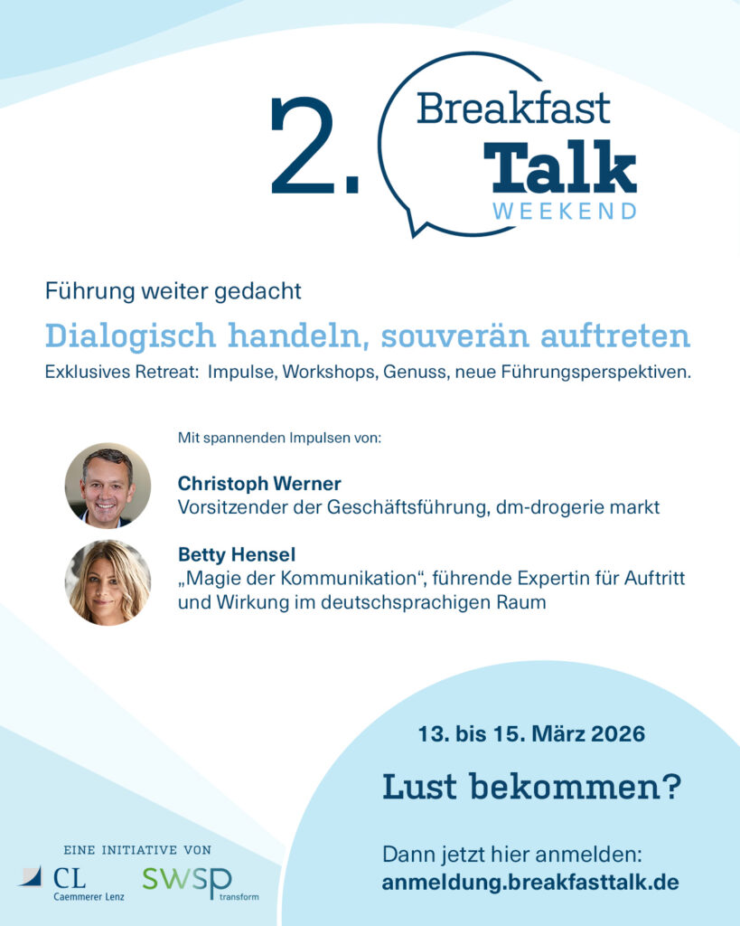 2. Breakfast Talk Weekend mit Christoph Werner (dm) und Regiesseurin Betty Hensel. 